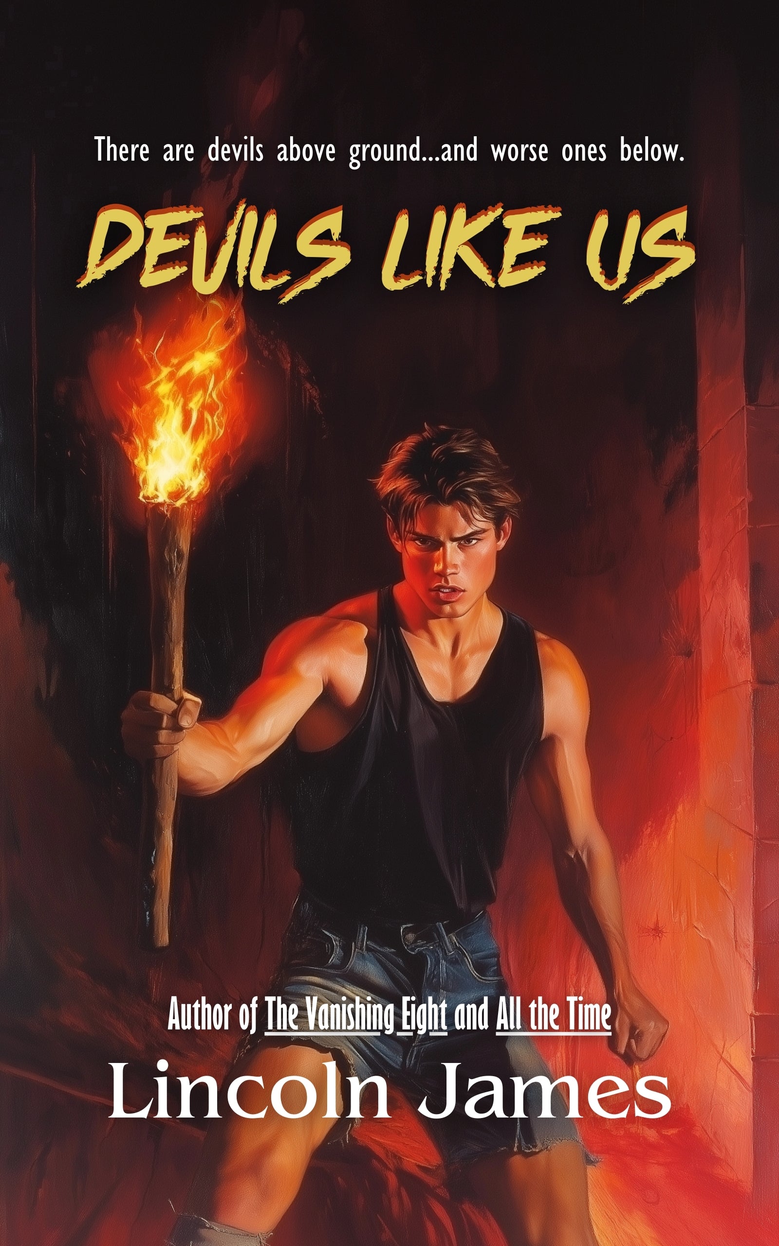 Book cover of 'Devs Like Us' by Lincoln James with a person holding a torch against a dark background.